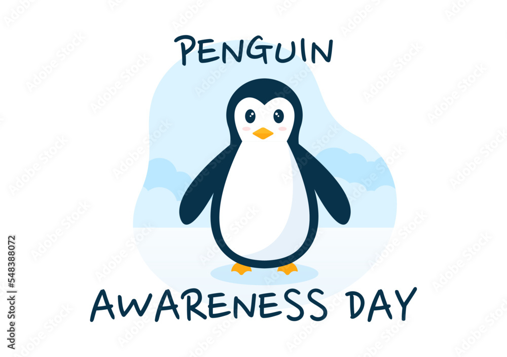 Obraz premium Happy Penguin Awareness Day on January 20th to Maintain the Penguins Population and Natural Habitat in Flat Cartoon Hand Drawn Templates Illustration