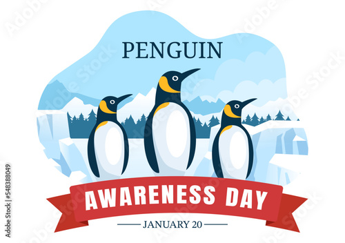 Happy Penguin Awareness Day on January 20th to Maintain the Penguins Population and Natural Habitat in Flat Cartoon Hand Drawn Templates Illustration