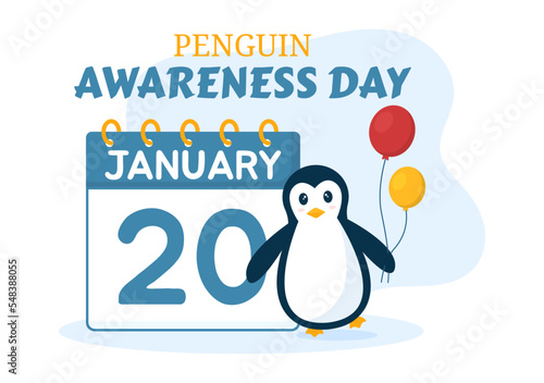 Happy Penguin Awareness Day on January 20th to Maintain the Penguins Population and Natural Habitat in Flat Cartoon Hand Drawn Templates Illustration