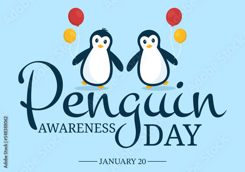 Happy Penguin Awareness Day on January 20th to Maintain the Penguins Population and Natural Habitat in Flat Cartoon Hand Drawn Templates Illustration