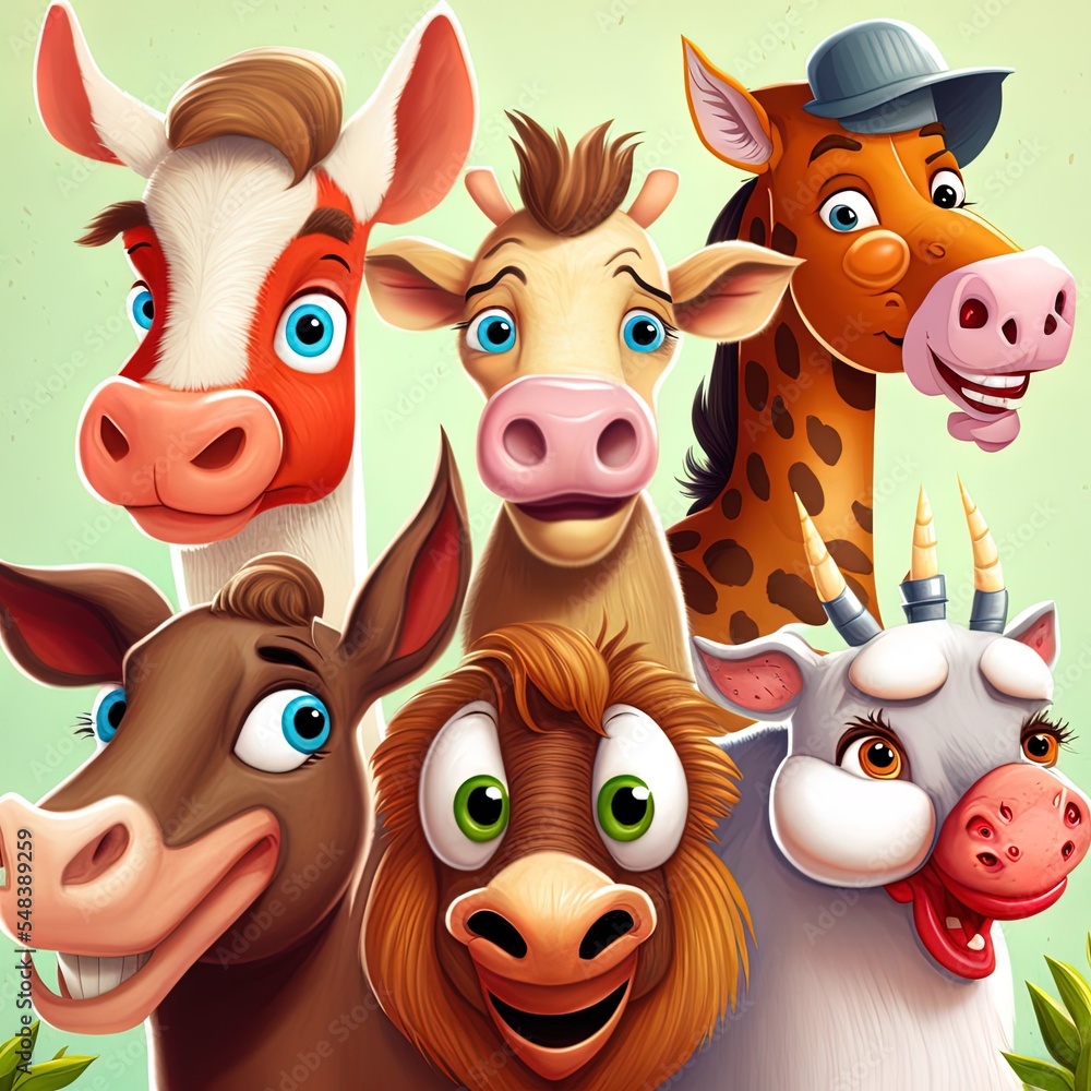 Cartoon Domestic Animals Illustrations Cartoon Style Stock Illustration