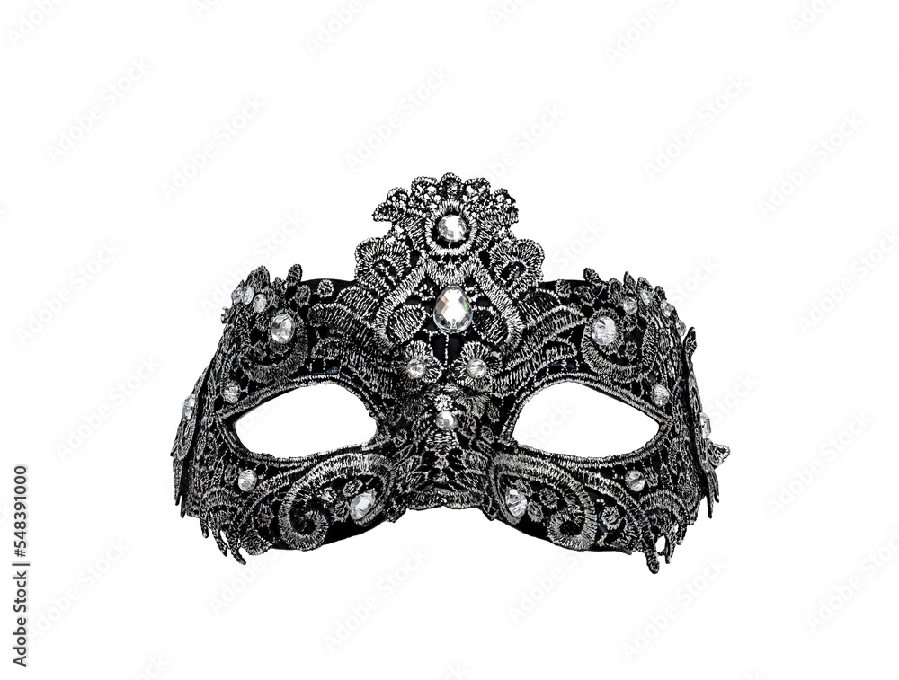 Black and white Mardi Gras mask isolated cutout