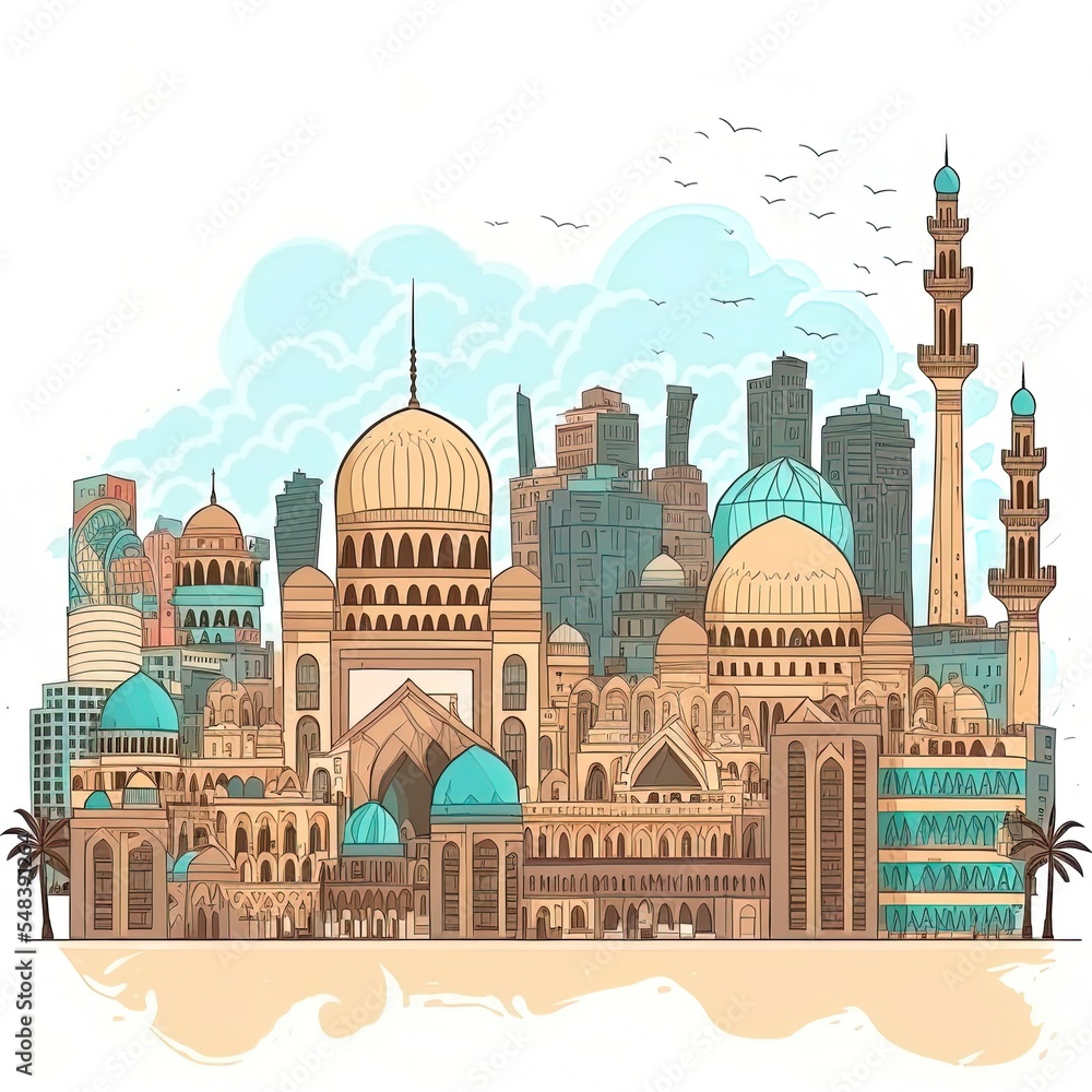 Hand Drawn Cairo Skyline Composition
