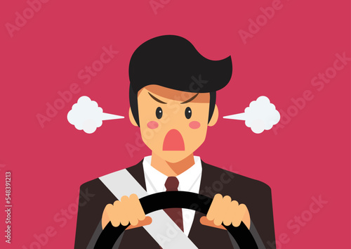 Furious businessman driving a car