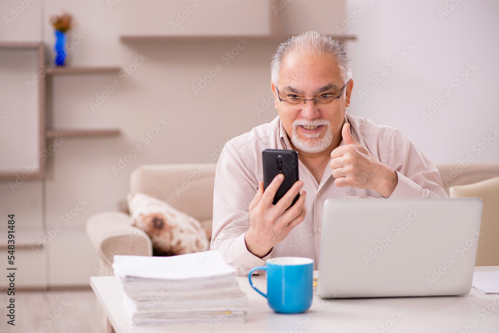 Old male boss employee working from home Old male boss employee working from home