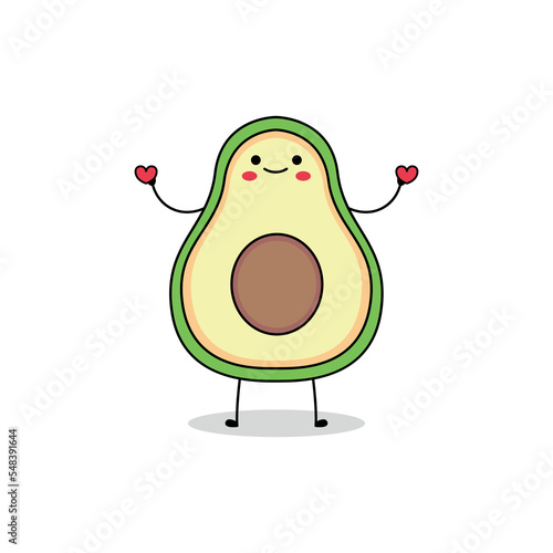 Cute avocado cartoon character spreading love