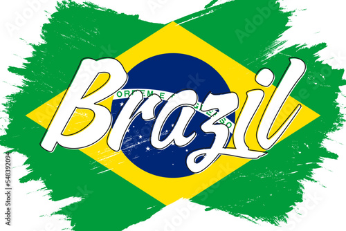 Brazil flag, banner with grunge brush texture