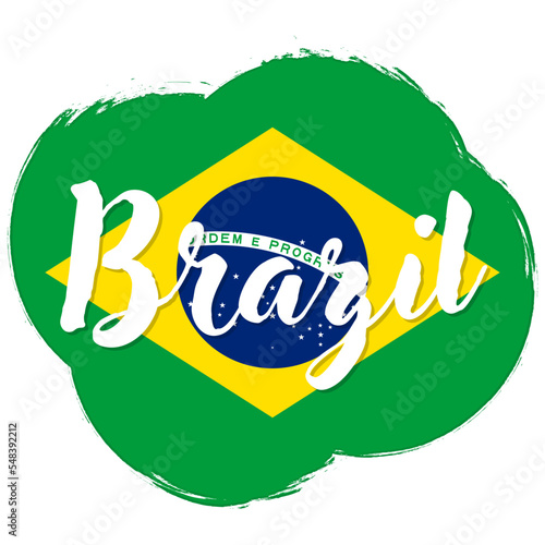 Brazil flag, banner with grunge brush texture