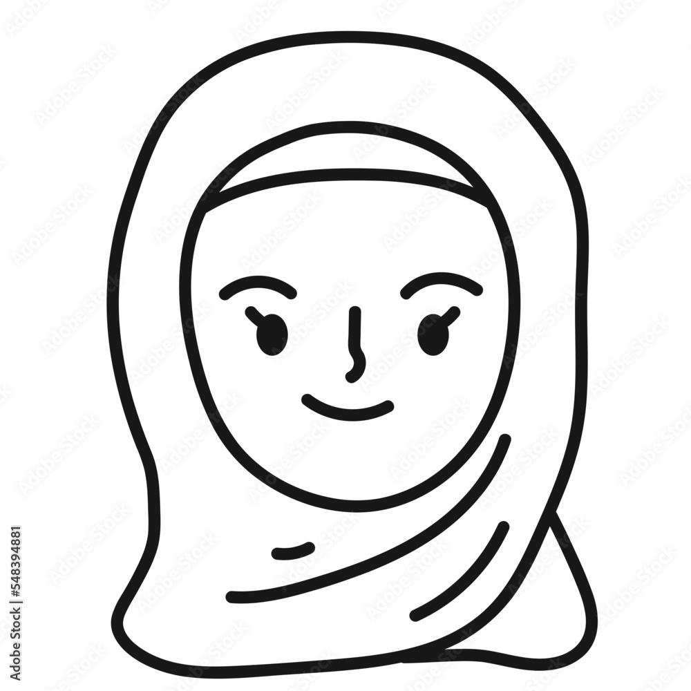 Smiling muslim female face vector illustration with black color Smiling muslim female face vector illustration with black color