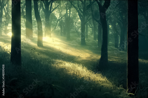 misty forest in the morning