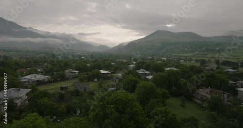 Settlements Near Atskuri With Idyllic Nature Surroundings In Georgia. Aerial Pullback photo