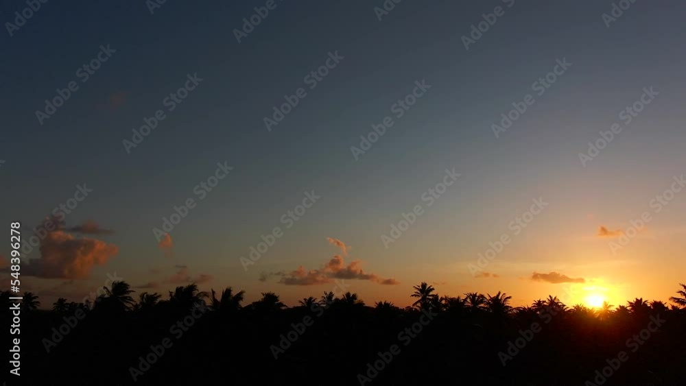 Drone Sunset in the Caribbean island Trinidad and Tobago, drone flying over coconut trees viewing the sunset. Mayaro Trinidad. Caribbean Island Drone Sunset in the Caribbean island Trinidad and Tobago, drone flying over coconut trees viewing the sunset. Mayaro Trinidad. Caribbean Island