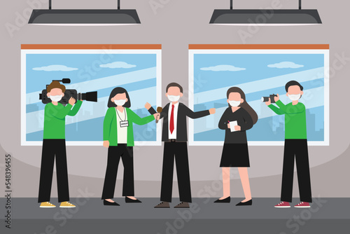 Reporter and cameraman interviewing businessman