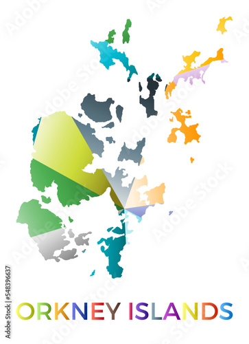Bright colored Orkney Islands shape. Multicolor geometric style island logo. Modern trendy design. Attractive vector illustration.