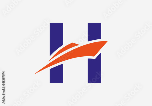 Letter H Shipping Logo Sailboat Symbol. Nautical Ship Sailing Boat Icon