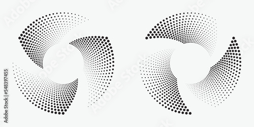 Halftone circular frame logo set. Circle dots isolated on the white background. Fabric design element. Halftone circle dots texture. Vector design element for various purposes.