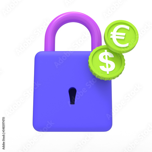 Closed Padlock 3d render illustration isolated icon money secure protection concept