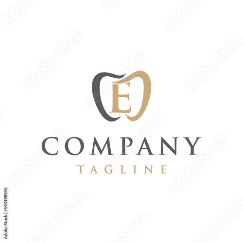 E Letter initial modern elegant luxury minimalis line art unique dental logo vector
