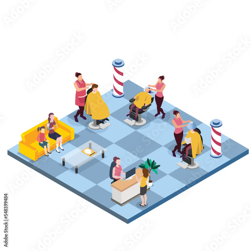 Barbershop or Salon interior 3d isometric