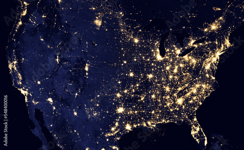 Fototapeta Naklejka Na Ścianę i Meble -  Lights during the night showing across the United States from space. Observations from space. The elements of this image furnished by NASA.