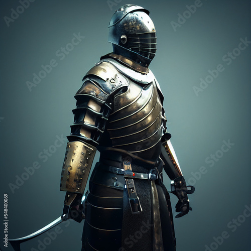 Tela Knight with armor helmet and vest, 3D illustration