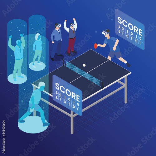 Sport metaverse table tennis virtual reality concept 3d isometric