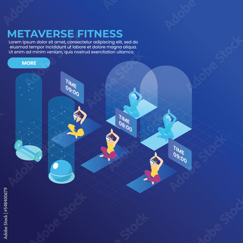 Metaverse yoga class virtual reality 3d isometric