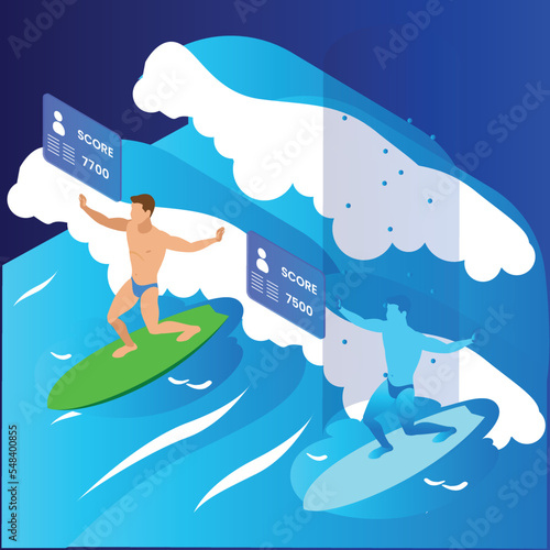 Metaverse surfing virtual game isometric vector illustration