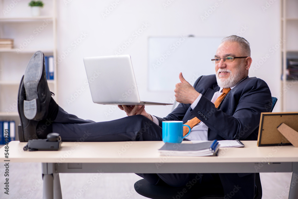 Old male employee working in the office Old male employee working in the office