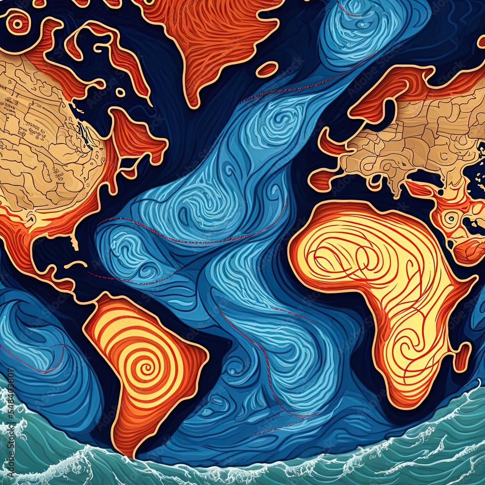 Ocean currents on world map