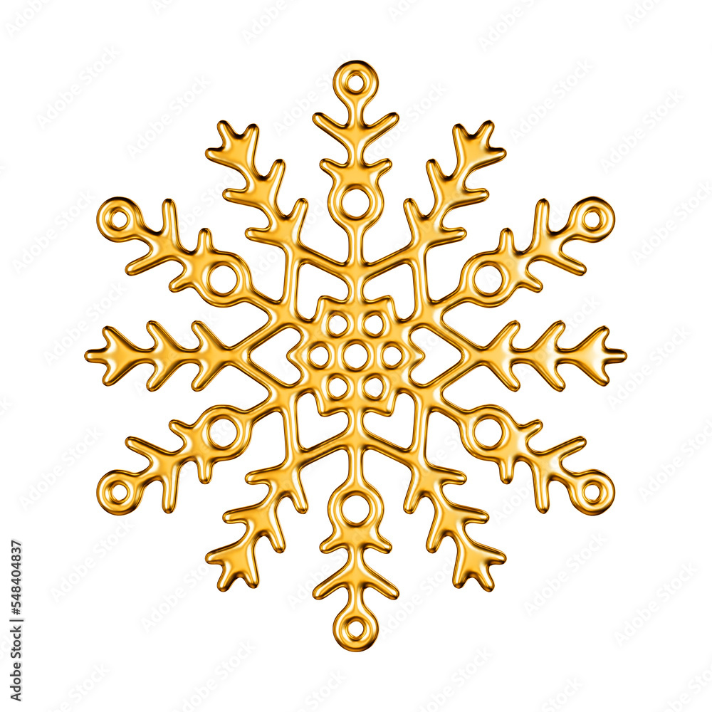 Golden 3d Snowflake Render