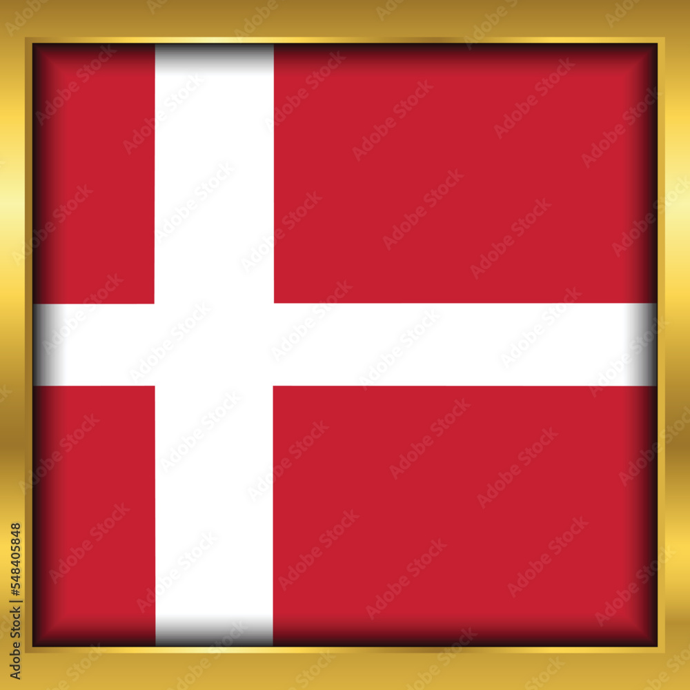 Denmark Flag,Denmark flag golden square button,Vector illustration eps10.