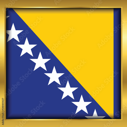 Bosnia and Herzegovina Flag Bosnia and Herzegovina flag golden square button Vector illustration eps10.