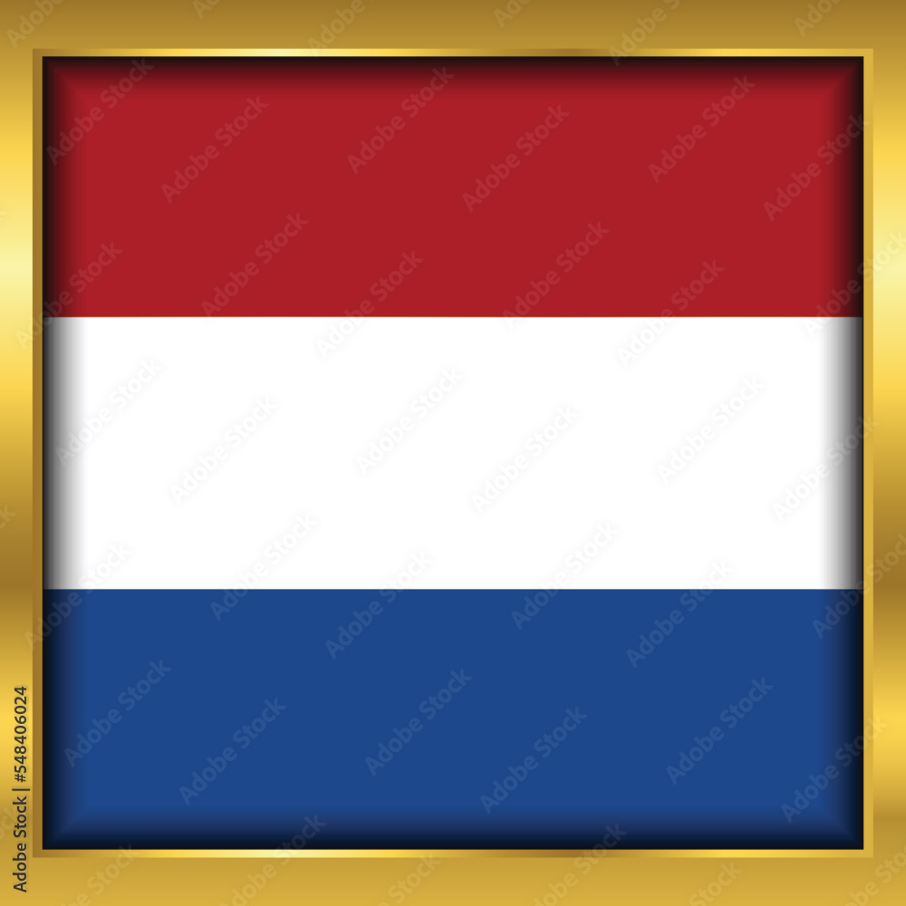 Fototapeta premium Netherlands Flag,Netherlands flag golden square button,Vector illustration eps10.