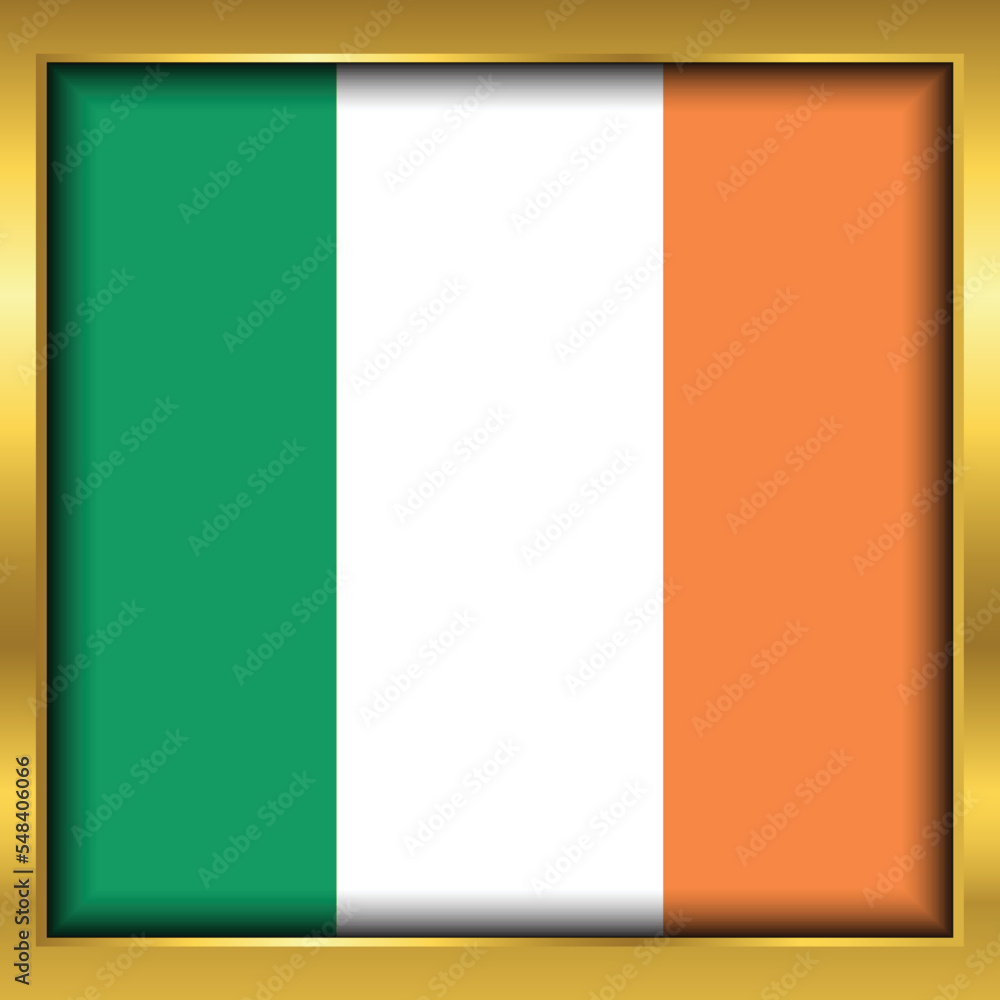 Ireland Flag,Ireland flag golden square button,Vector illustration eps10. Ireland Flag,Ireland flag golden square button,Vector illustration eps10.