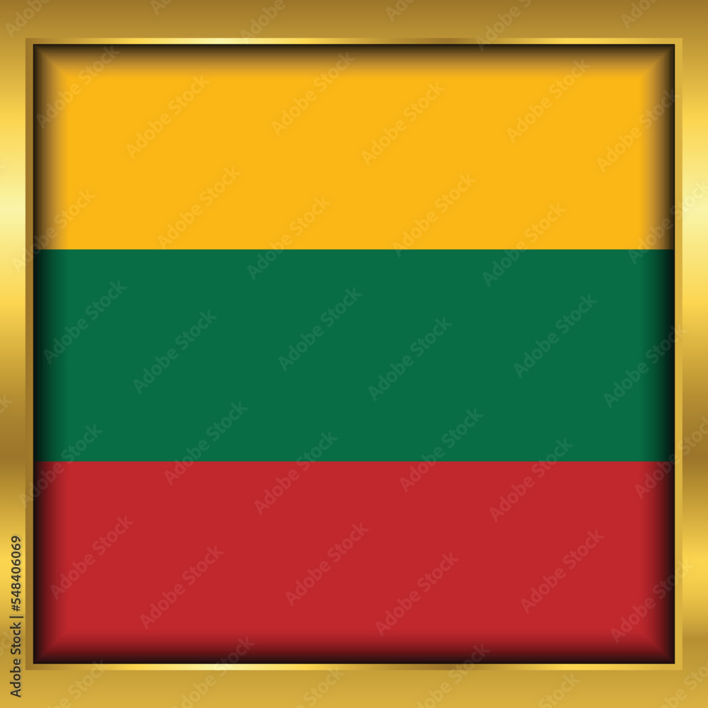 Lithuania Flag,Lithuania flag golden square button,Vector illustration eps10. Lithuania Flag,Lithuania flag golden square button,Vector illustration eps10.