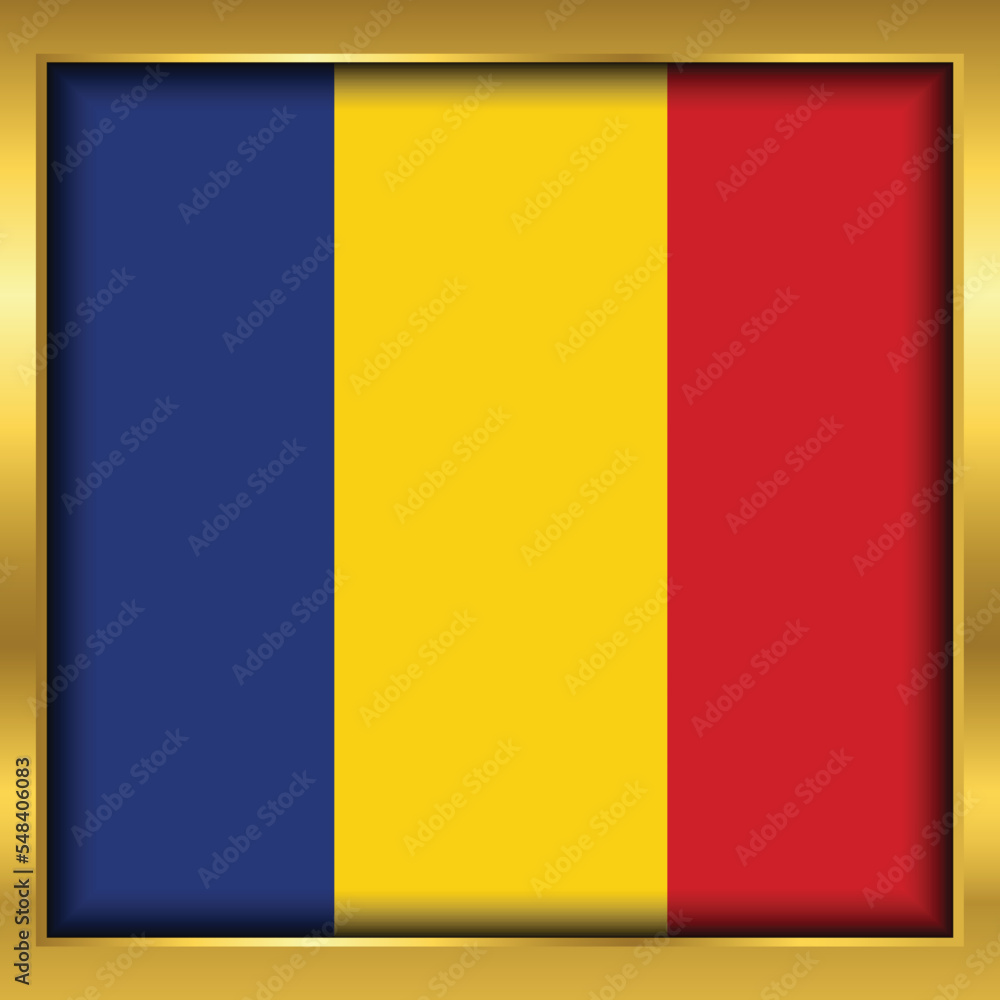 Fototapeta premium Romania Flag,Romania flag golden square button,Vector illustration eps10.