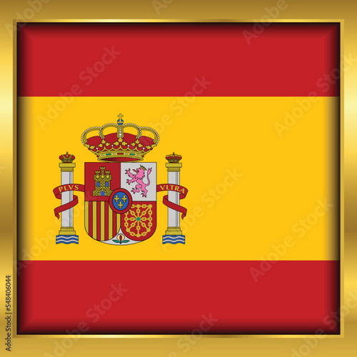 Spain Flag,Spain flag golden square button,Vector illustration eps10.