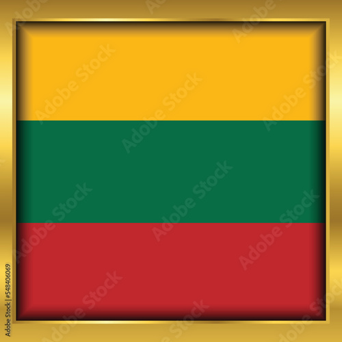 Lithuania Flag,Lithuania flag golden square button,Vector illustration eps10.