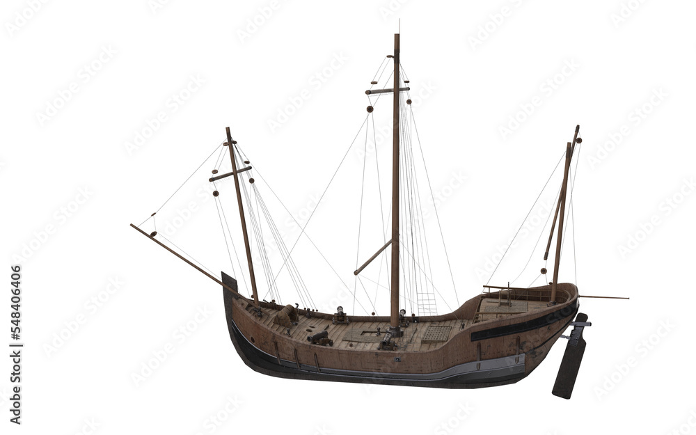 Naklejka premium classic wooden boat without sails with cannons on sides