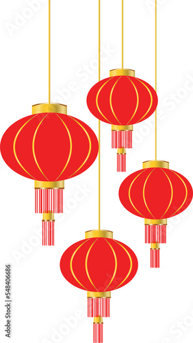Chinese traditional hanging lantern for new year, lunar festival. PNG element decoration.