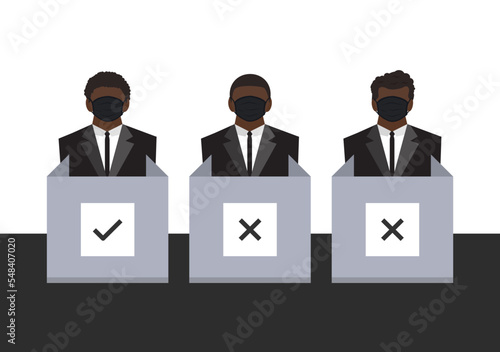 businessman voter with face mask at polling station vector ep09