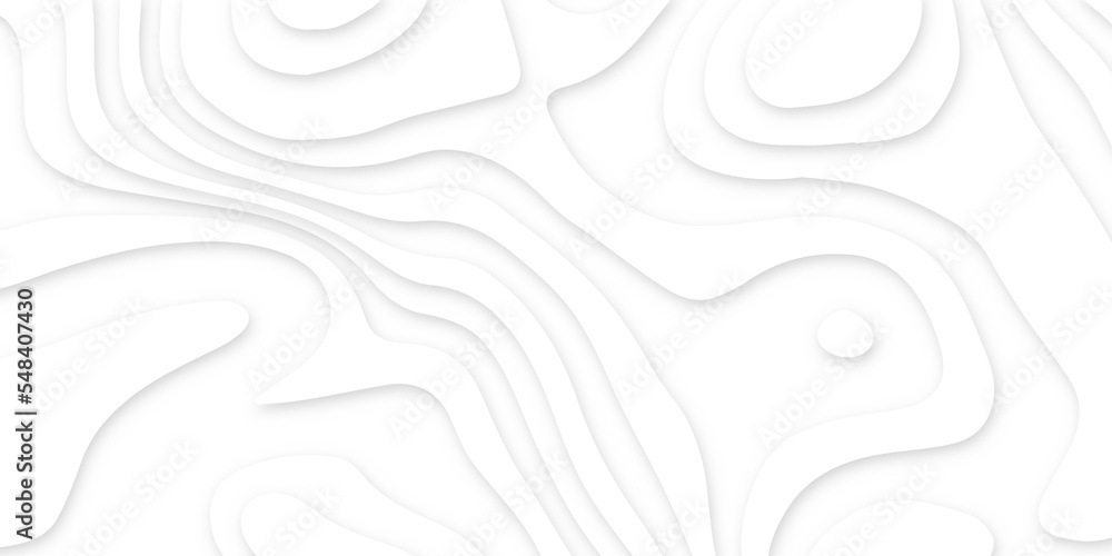 Abstract wavy line 3d paper cut white background. Topographic canyon geometric map relief texture with curved layers and shadow. Abstract realistic papercut decoration textured with wavy layers