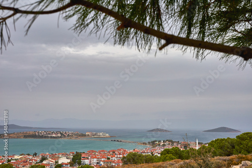  Nice view of the coastal town. Against the backdrop of islands and mountains.