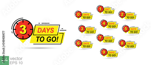 Countdown left days banner. count time sale. Nine, eight, seven, six, five, four, three, two, one, zero days left. Vector illustration. EPS 10.