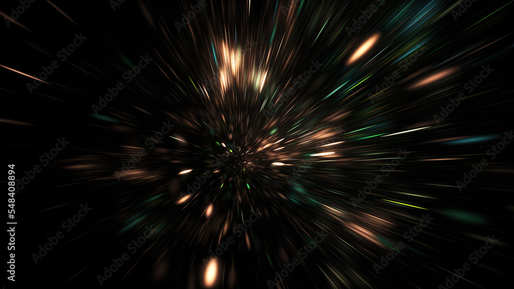 Fototapeta premium Abstract green and gold sparkles. Fantastic space background. Digital fractal art. 3d rendering.