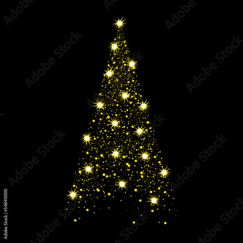 Christmas. Christmas tree color. vector image of yellow light bulbs in the form of a cone on a black background. isolated drawing