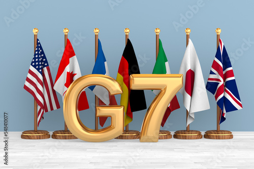 Set flags G7 on white backg...