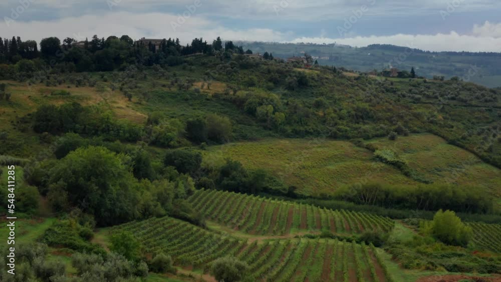 Aerial view of rural Tuscan landscape during magic hour. Aerial view of rural Tuscan landscape during magic hour.