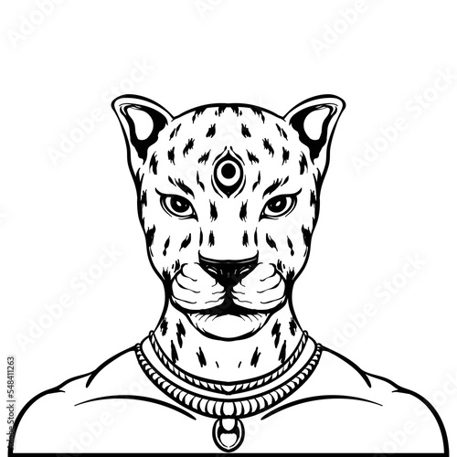 hand drawn nft style jaguar man line art black and whte
